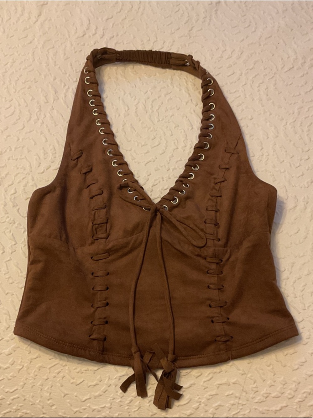 Moa Moa Chocolate Brown Halter Lace-Up Camisole